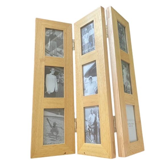 MOMENTO Bay Photo Frame‎ Trifold Brown Wood Display Memory Decor 1 3/4" x 2 3/4" - Picture 2 of 4